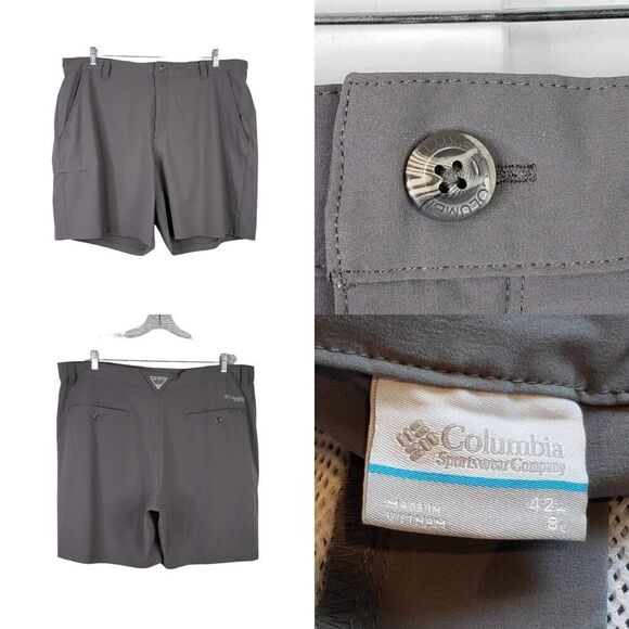 Columbia PFG Shorts Men's 42 X 8 Gray Fishing Flat Front Straight Performance - Picture 1 of 11